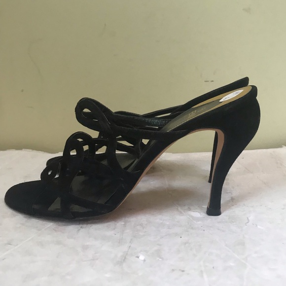 FENDI Suede Strappy Baroque Heels Sandals Mules Shoes Dressy Evening Leather  37 - Picture 3 of 16